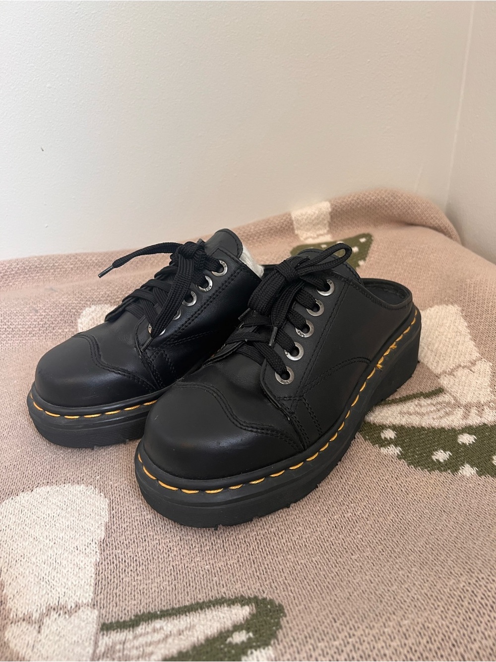 Vintage Dr. Martens Black Leather Platform Clog Sneakers Made in England